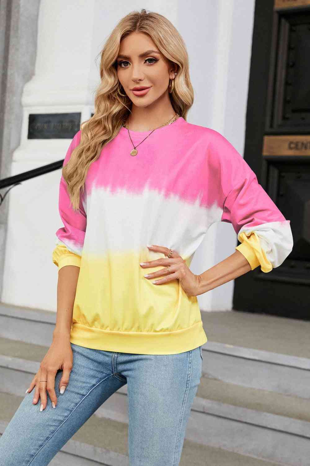 Gradient Round Neck Long Sleeve Sweatshirt