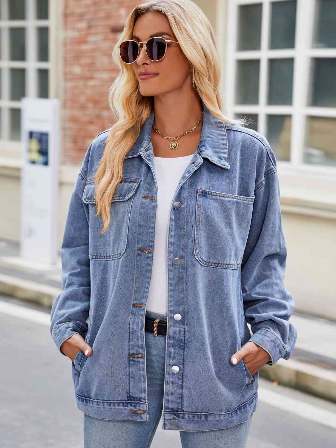 Button Up Denim Jacket with Pockets Medium