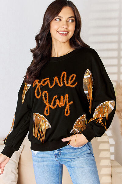 Rugby Sequin Round Neck Sweatshirt Black