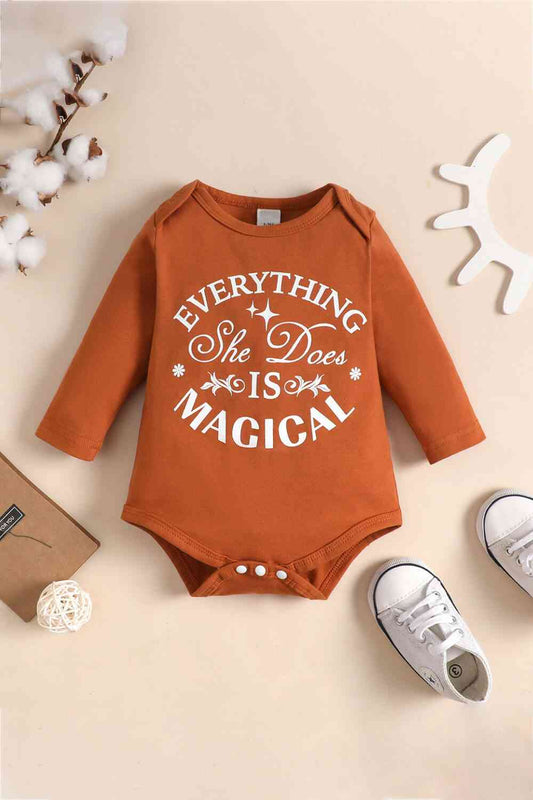 Baby Graphic Long Sleeve Bodysuit Brown