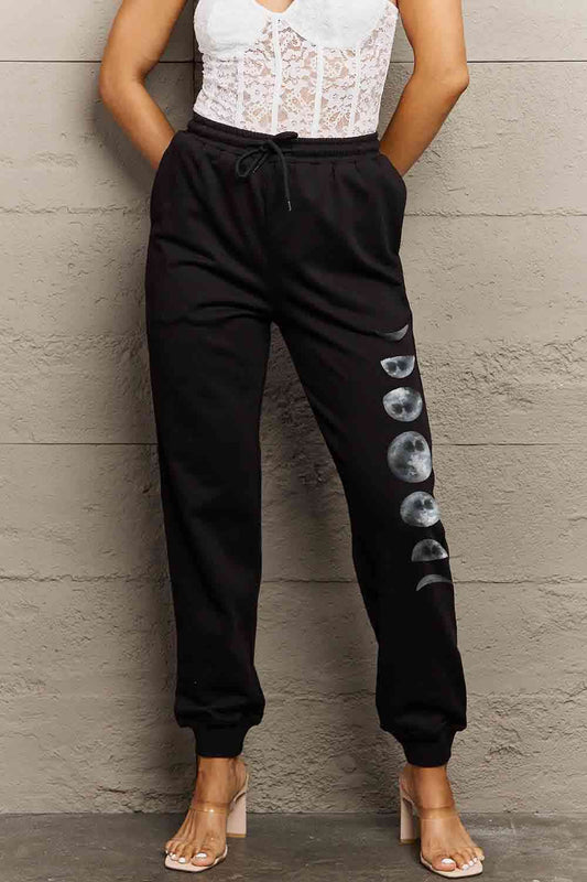 Simply Love Full Size Lunar Phase Graphic Sweatpants Charcoal